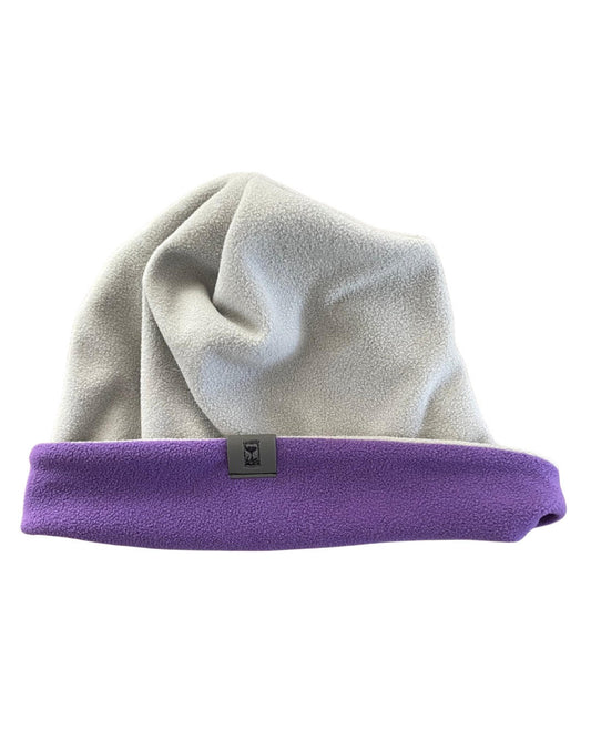 FLEECE "STORM" BEANIE // GRAY AND PURPLE